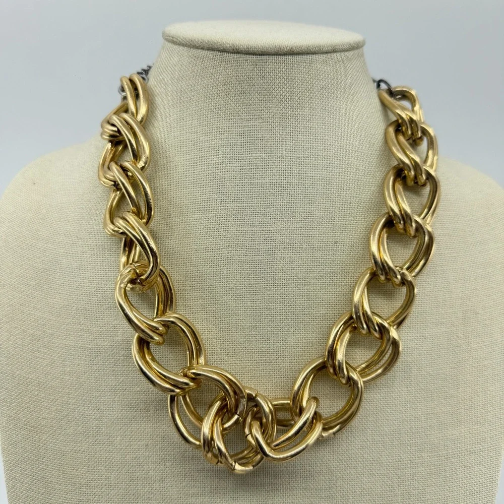 Gold Tone Chunky Double Link Chain Necklace Y2K Statement Jewelry Gift Fashion